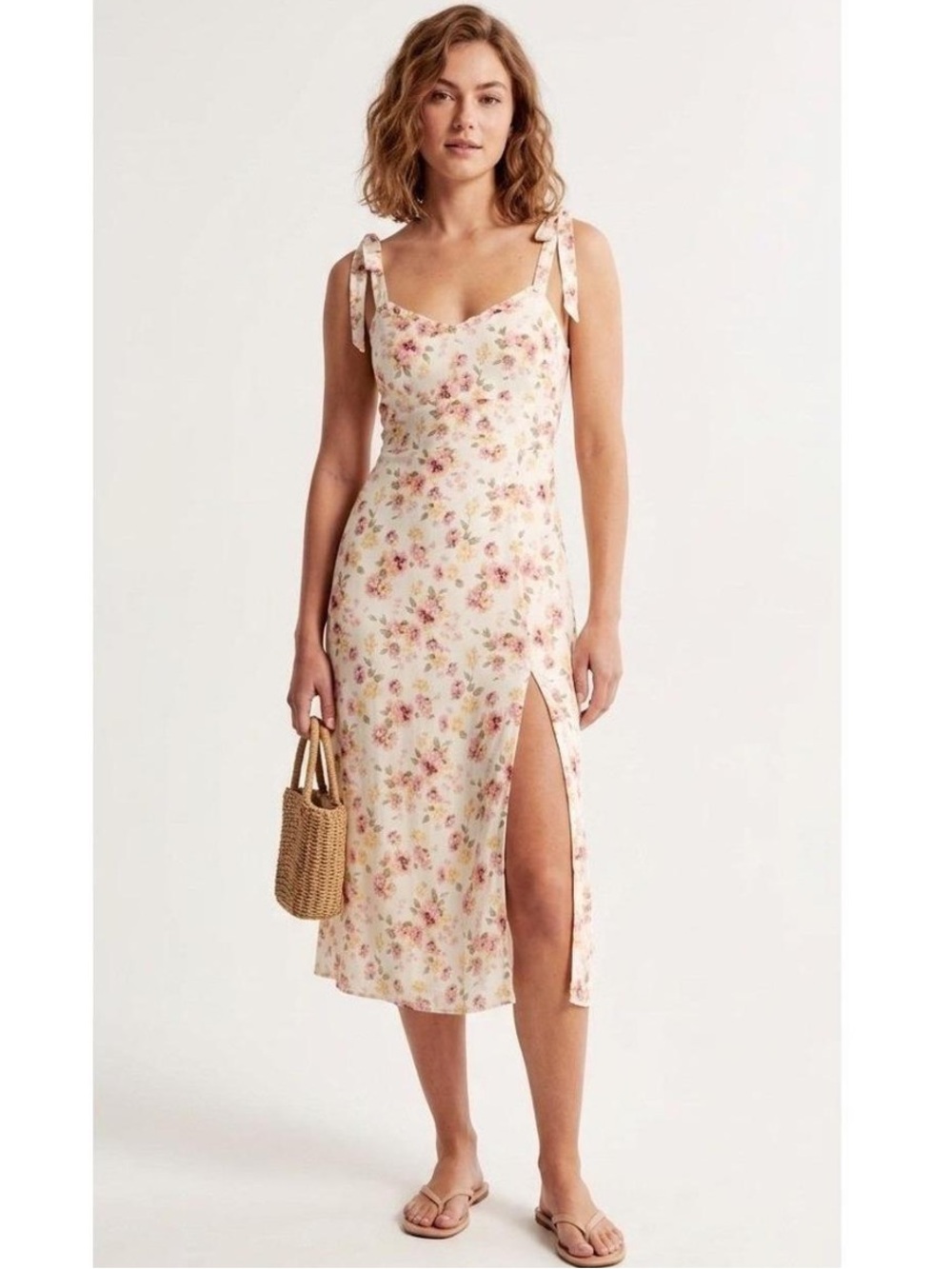 Abercrombie‎ & Fitch Emerson Midi Dress Tie-Strap Floral Cream XS